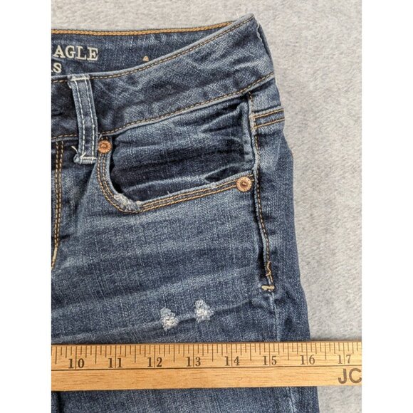 American Eagle Jeans Womens Size 2 Blue Skinny Embellished Flap Back Pockets - Picture 7 of 16